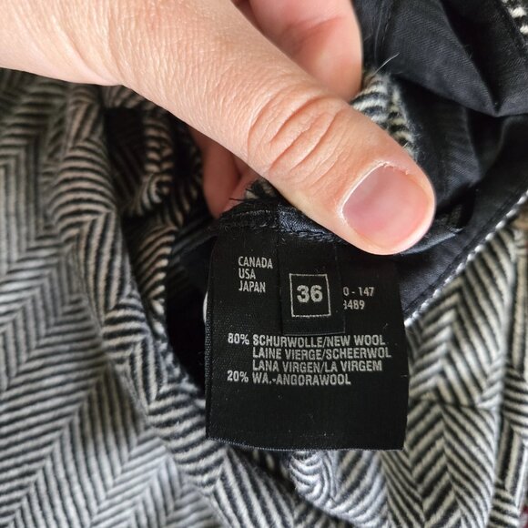 Laurèl 26 Wool Wide-Leg Pants Chevron Grey High Waist Trousers - Picture 9 of 9